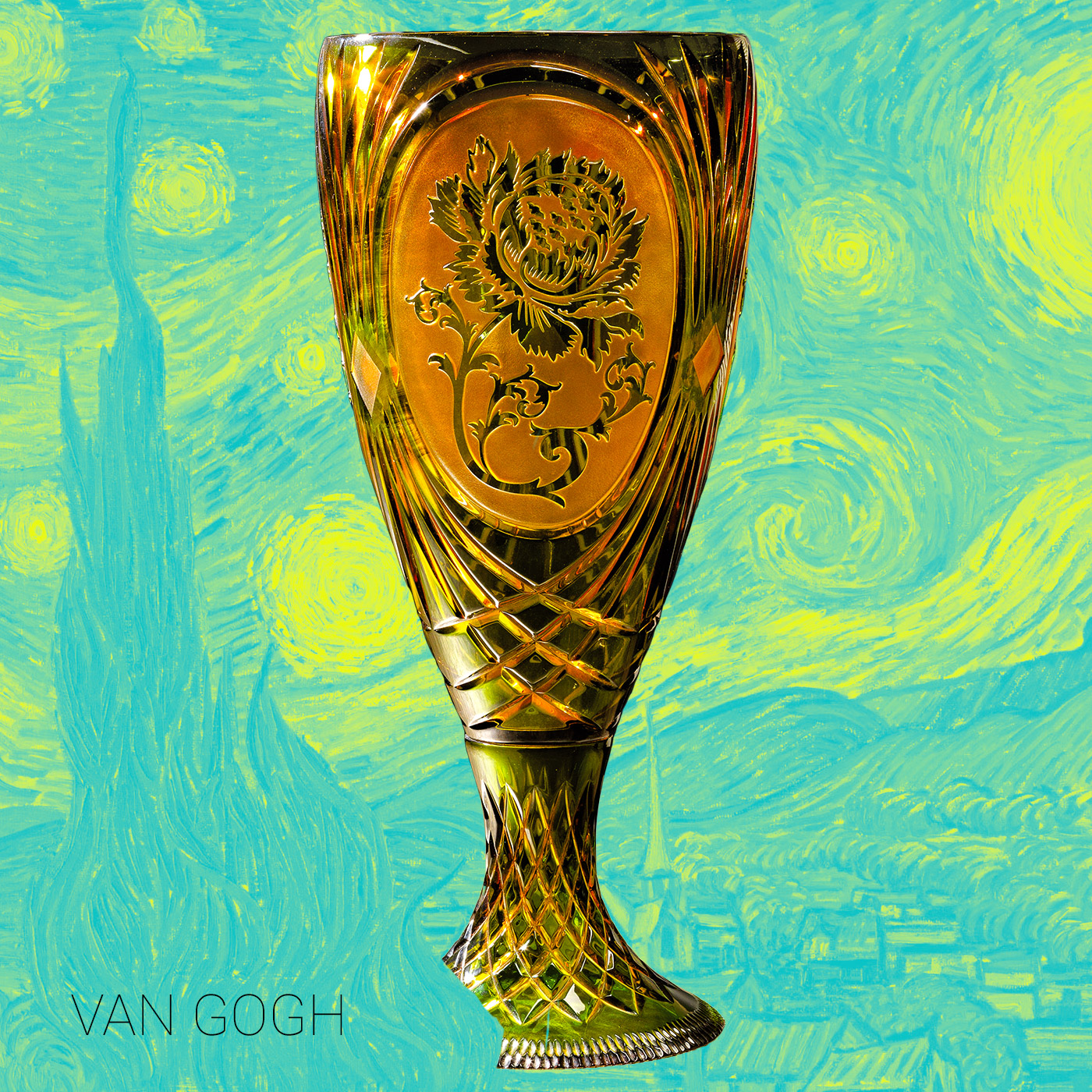14 amber green crystal vase flower nuovacev van gogh